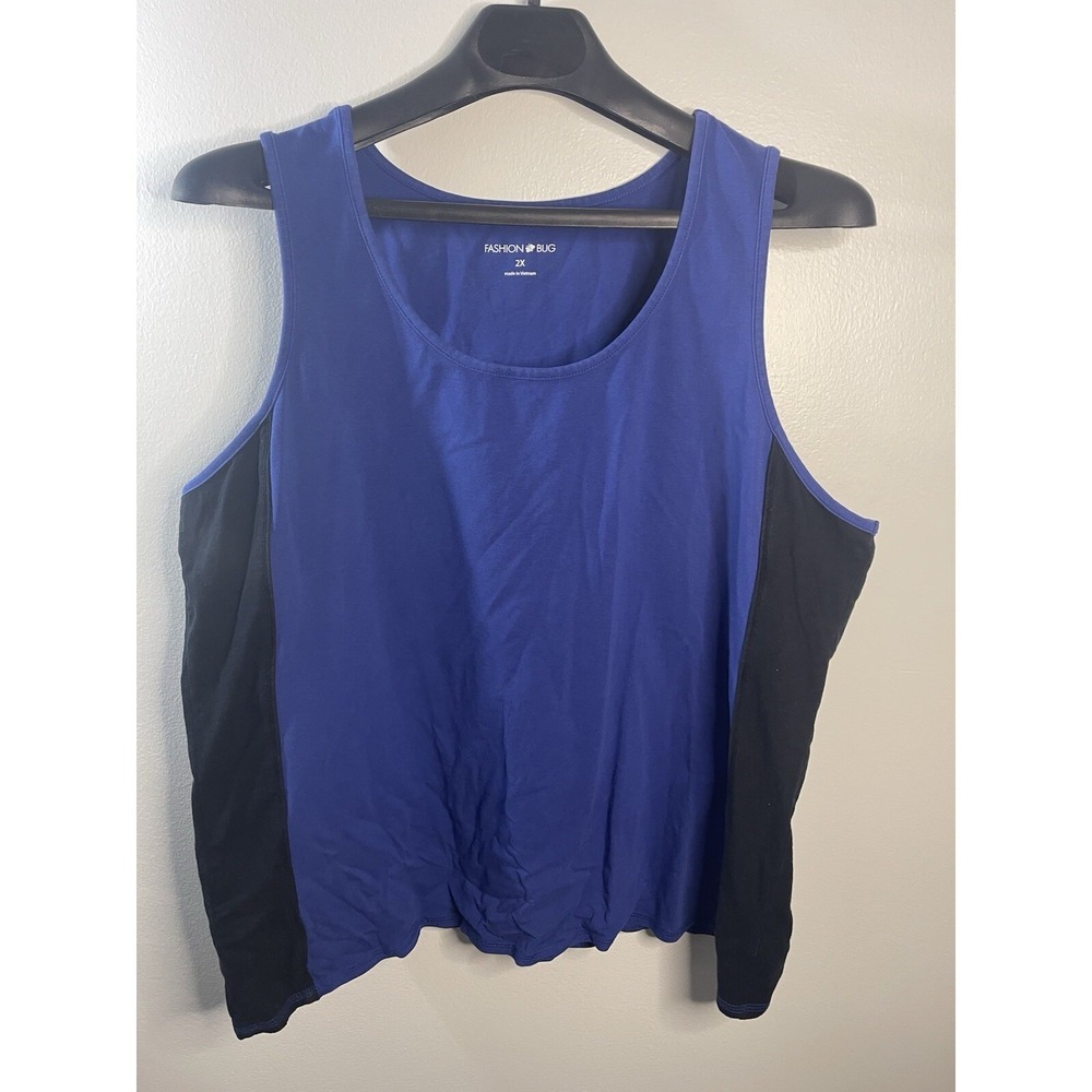 Fashion Bug Womens 2X Blue Black Colorblock Scoop Neck Sleeveless Tank Top